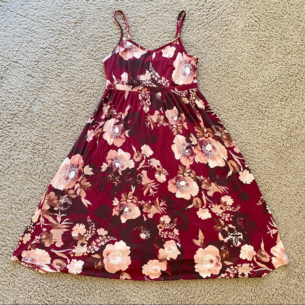 Maroon Burgundy Floral Spaghetti Strap Maxi Dress Size M